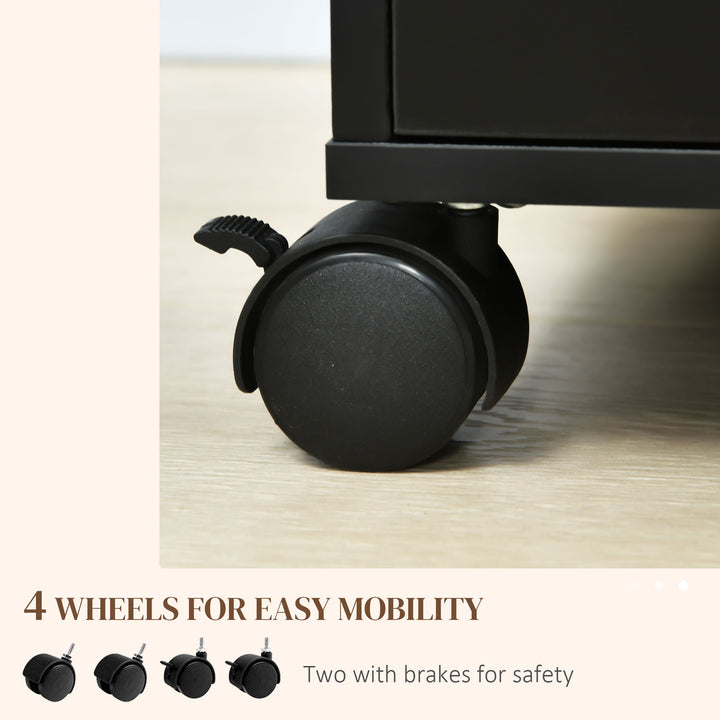 MCL 5 Drawer Mobile Filing Cabinet, Vertical File Cabinet, Modern Rolling Office Storage Organizer Cupboard, Black