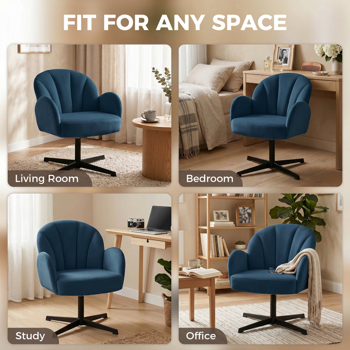Swivel Accent Chair, Shell-Shaped Armchair with Spring Cushion, Metal 
