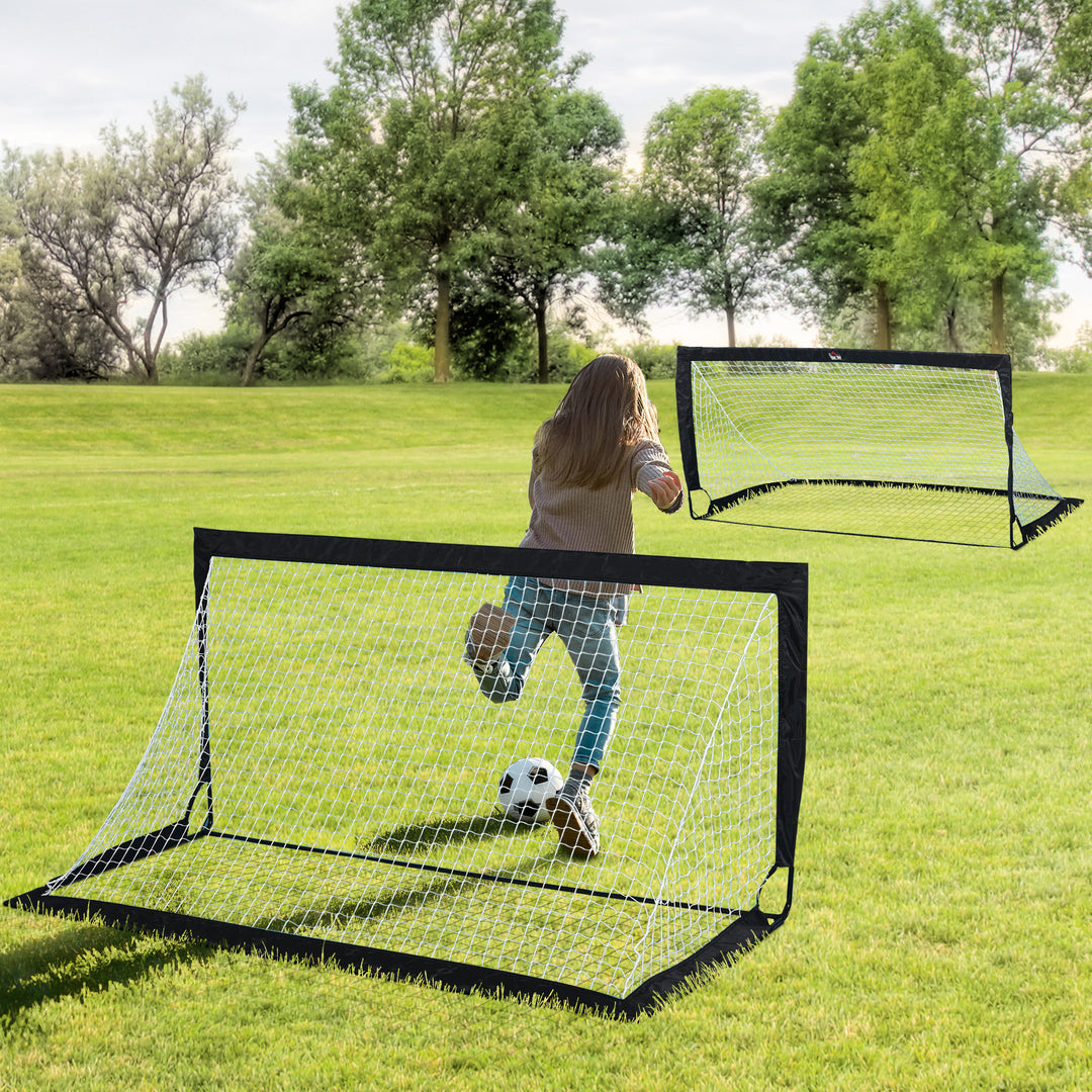 MCL Set of 2 Football Goal Net 6 x 3 ft Foldable Outdoor Sport Training Teens Adults Football with Carrying Bag Black
