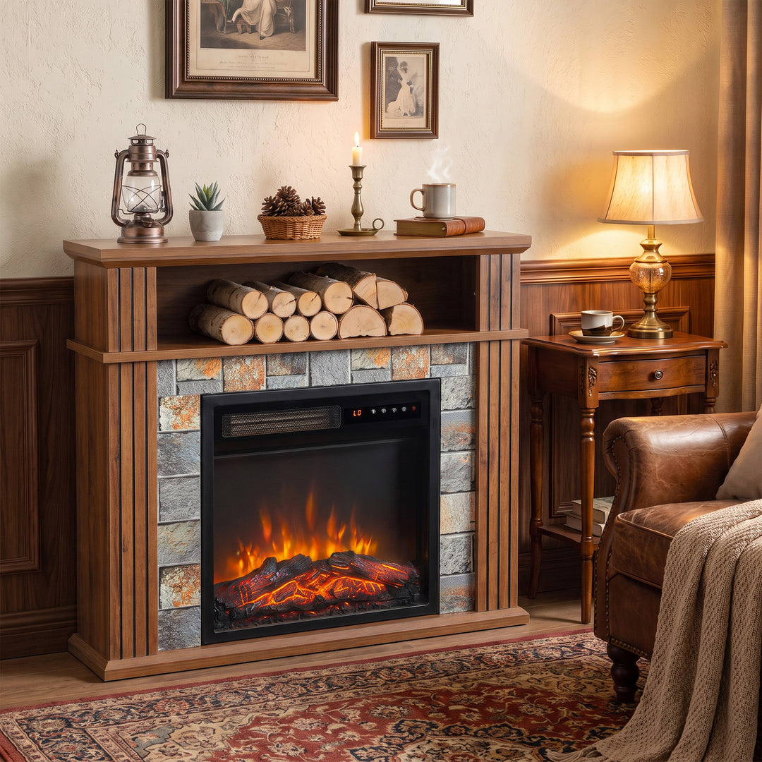 Freestanding Electric Fireplace Suite, 1800W, Open Shelf, Electric - view 2