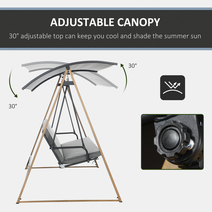 3 Seater Swing Chair, Garden Swing Bench with Adjustable Canopy, Cushioned Seat and Weather Resistant Steel Frame for Patio, Yard