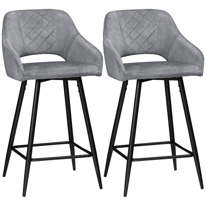 Bar Stools Set of 2, Velvet-Touch Fabric Counter Height Bar Chairs, Kitchen Stools with Steel Legs for Dining Area, Kitchen Island Barstools, Grey