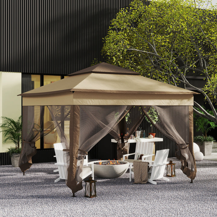 3 x 3(m) Pop Up Gazebo, Marquee Party Tent with Double Tier Roof, Netting and Carry Bag, Event Shelter for Outdoor Patio, Khaki