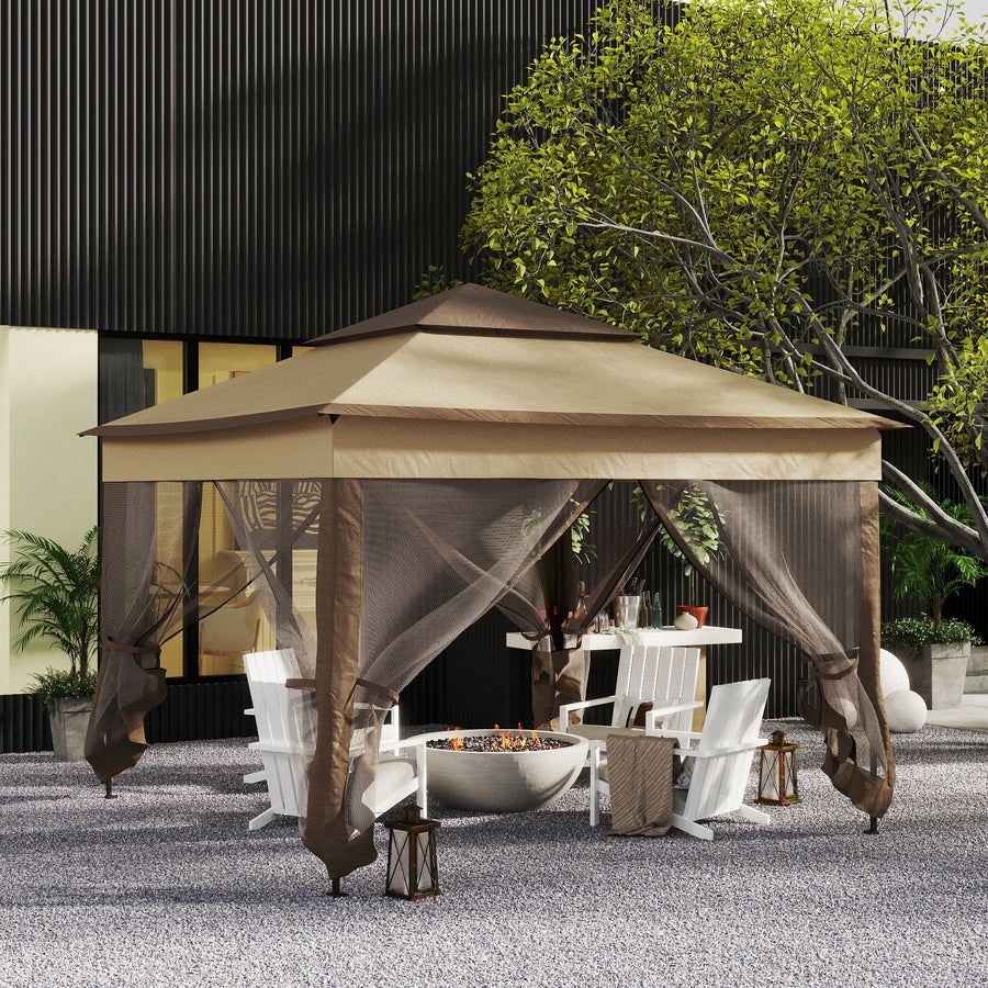 3 x 3(m) Pop Up Gazebo, Marquee Party Tent with Double Tier Roof, Netting and Carry Bag, Event Shelter for Outdoor Patio, Khaki