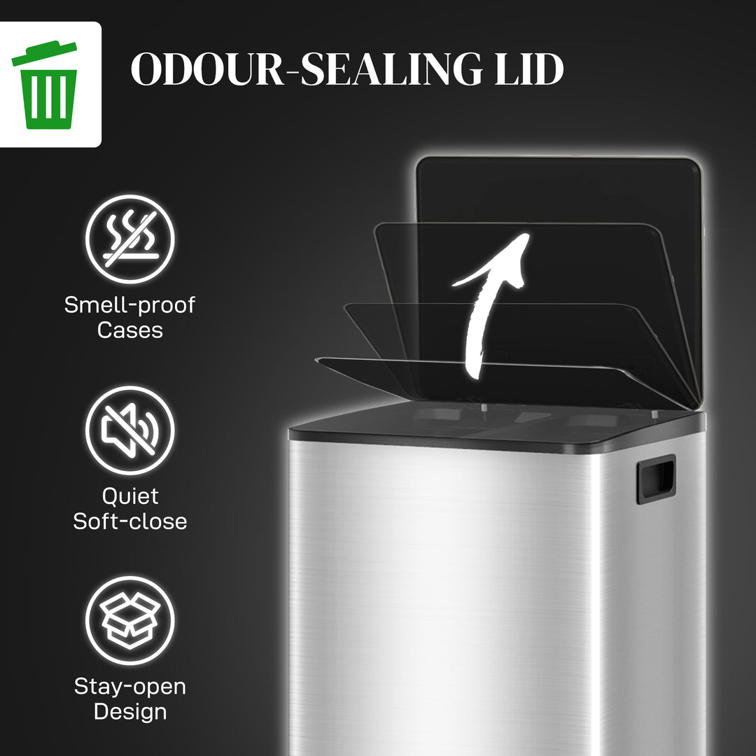 40L Dual Compartment Stainless Steel Bin, with Deodoriser Holders - Si