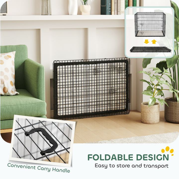 Foldable Dog Crate with 2 Doors with Tray, Soft Cushion, for Large Medium Dogs, 91 x 62 x 68, Black
