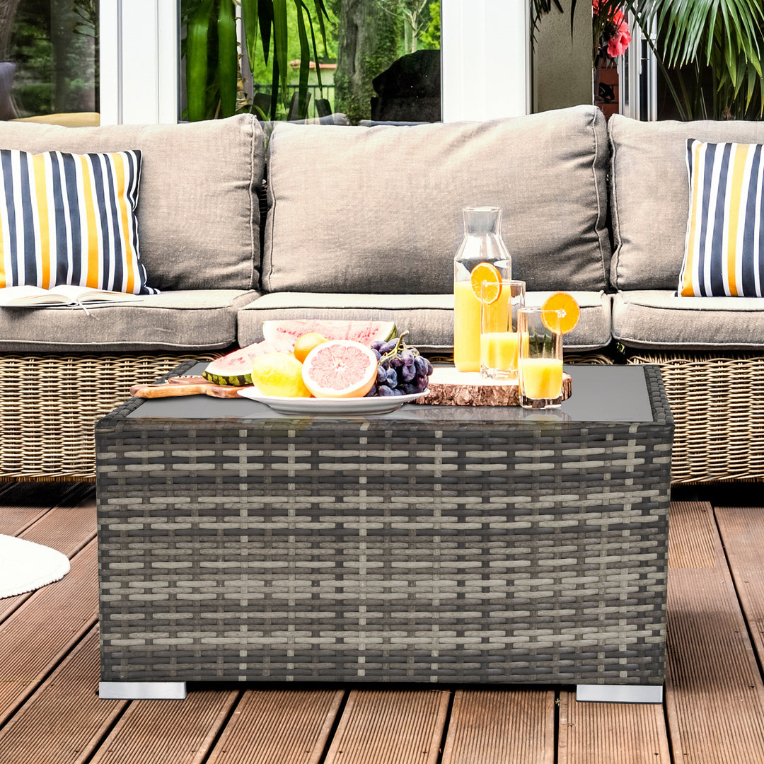 Outsunny Rattan Coffee Table Ready to Use Outdoor Furniture Suitable for Garden Backyard Deep Grey | Aosom UK