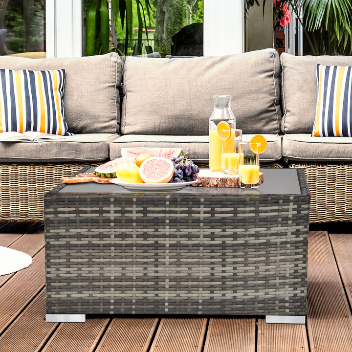 Outsunny Rattan Coffee Table Ready to Use Outdoor Furniture Suitable for Garden Backyard Deep Grey | Aosom UK