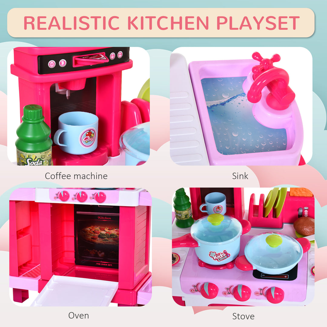 MCL 38 Pcs Kids Children Kitchen Play Set w/ Realistic Sounds Lights Food Utensils Pots Pans Appliances Toy Game Pink