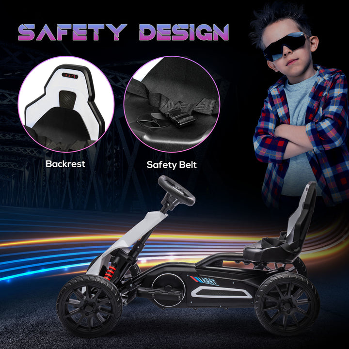 12V Electric Go-Kart for Kids, Ride-On Racing Go-Kart, with Forward and Reversing Functions, for Ages 3-8 Years - White