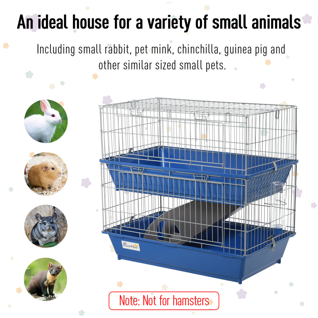 PawHut Metal 2-Tier Small Guinea Pigs Hutches Blue