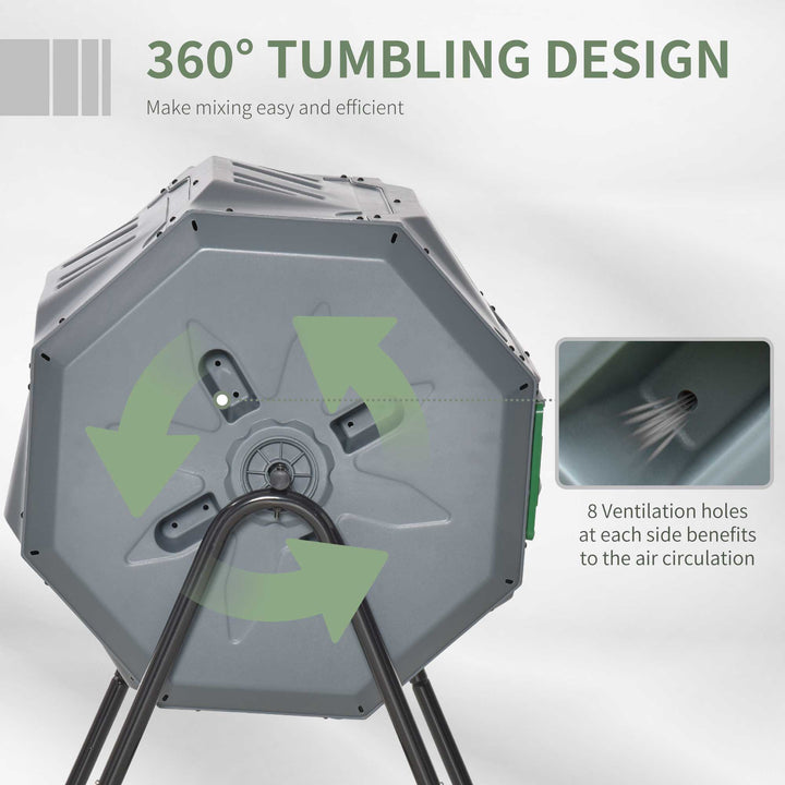 160L 360° Rotating Dual Chamber Composter - Grey