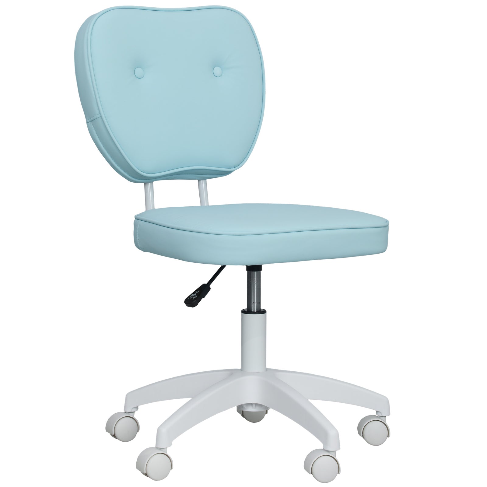 Vanity Office Chair, PU Leather Computer Chair for Home, with Adjustable Height, Armless, Swivel Wheels, Blue
