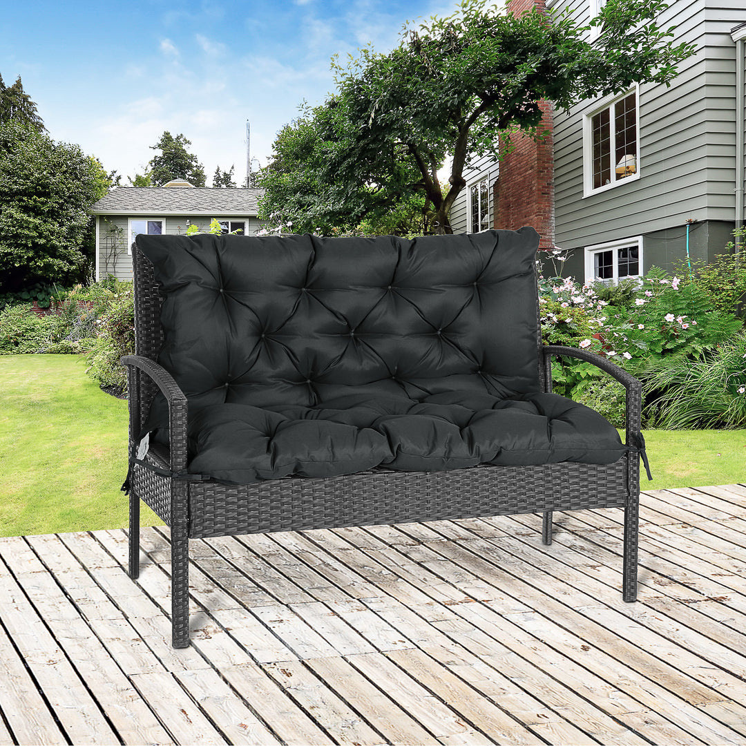 Outsunny 2 Seater Bench Cushion, Garden Chair Cushion with Back and Ties for Indoor and Outdoor Use, 98 x 100 cm, Black