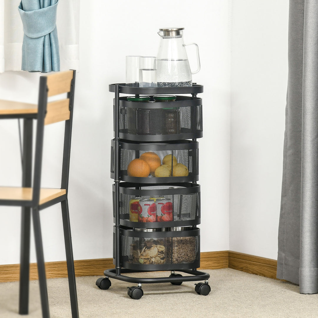 Metal Storage Cart, 4-Tier Storage Trolley on Wheels with 4 Mesh Baske