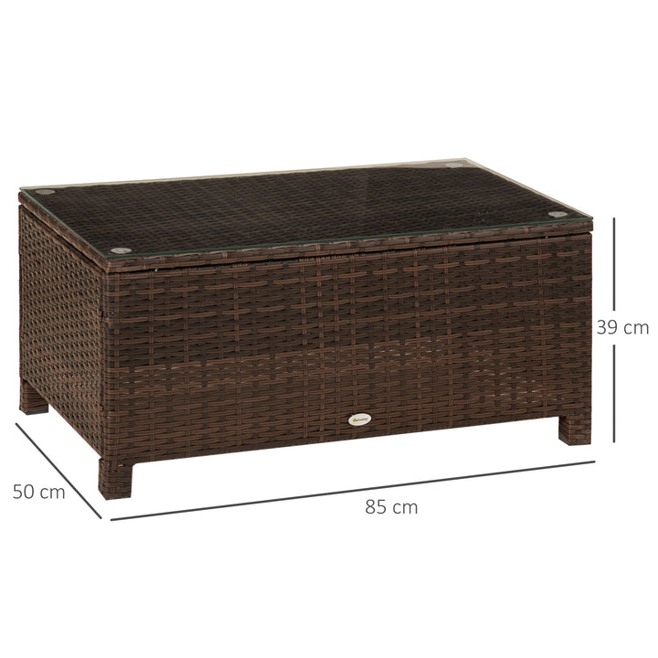 Outsunny Rattan Garden Furniture Coffee Table Patio Tempered Glass (Mixed Brown)