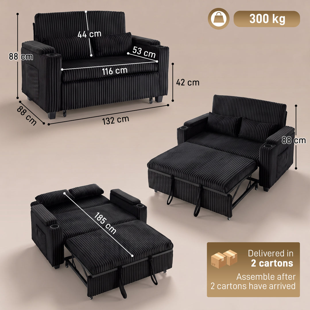 2 Seater Sofa Bed, Pull Out Sleeper Sofa with Adjustable Backrest - view 3