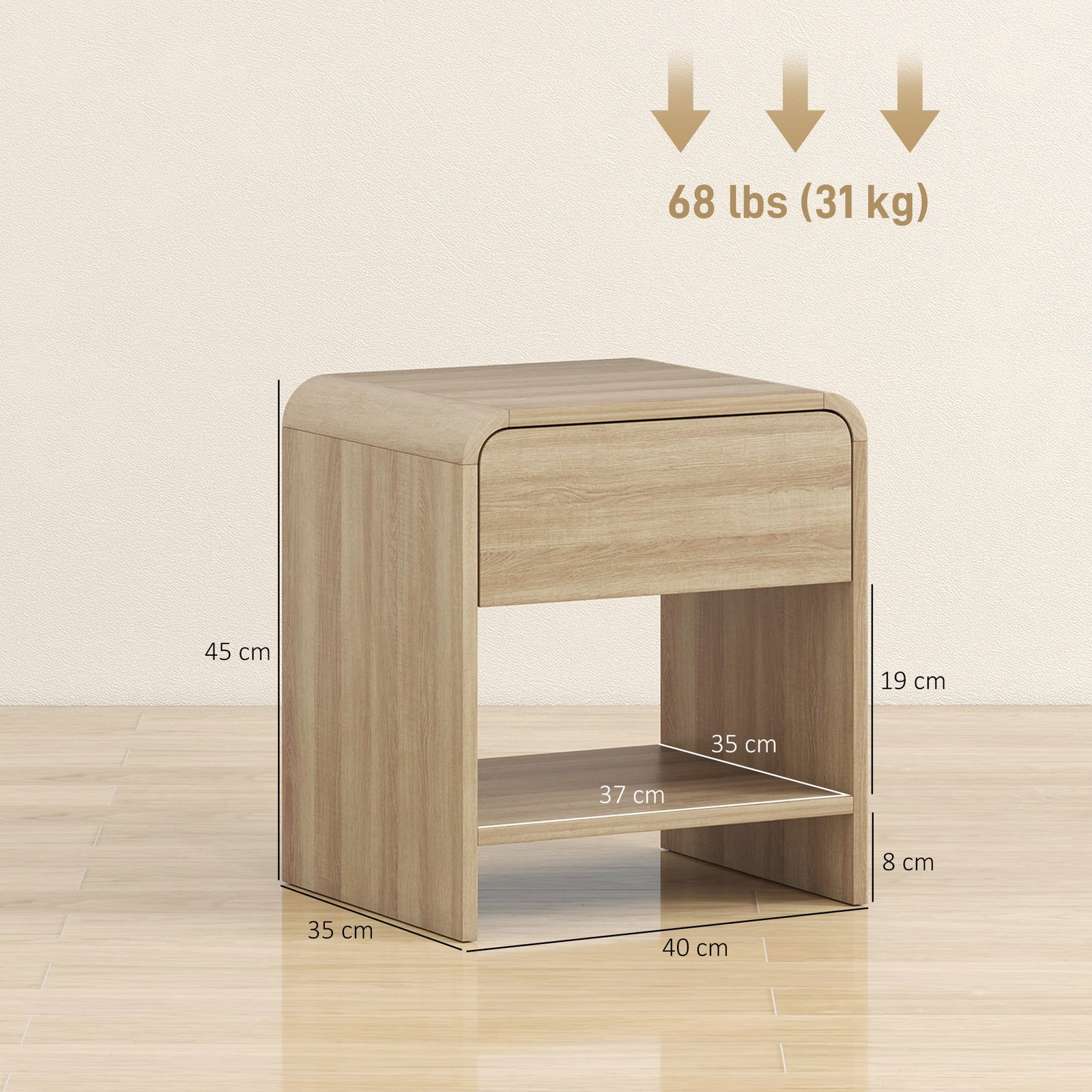 Bedside Tables Set of 2, Nightstands with Rounded Corners, Modern Side
