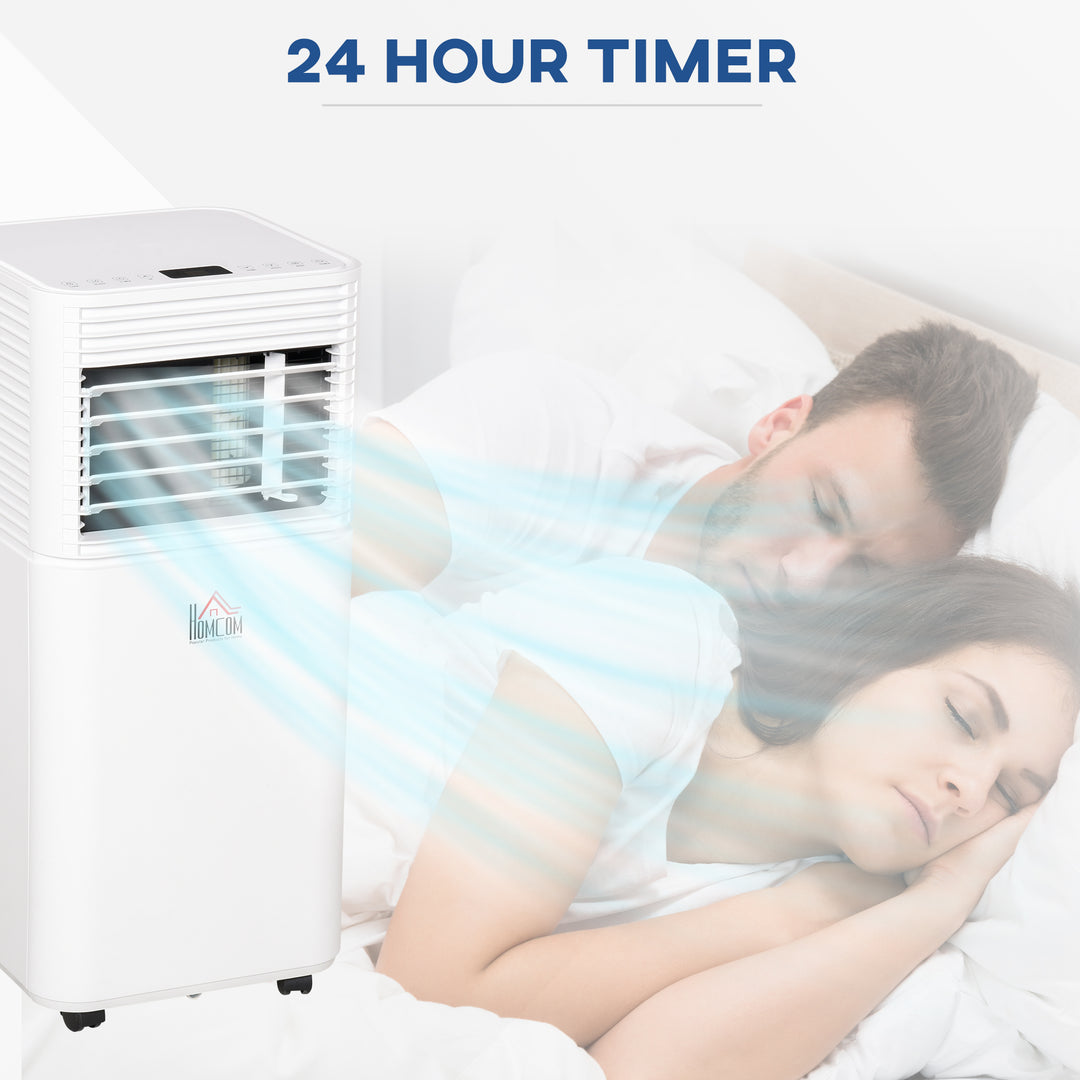 HOMCOM 7000 BTU 4-In-1 Compact Portable Mobile Air Conditioner Unit Cooling Dehumidifying Ventilating w/ Fan Remote LED 24 Hr Timer Auto Shut Down