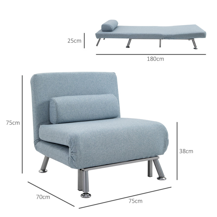 Linen Chair Bed, 3-in-1 Convertible Sleeper Chair with Adjustable Backrest, Pillow, for Living Room, Bedroom, Sky Blue