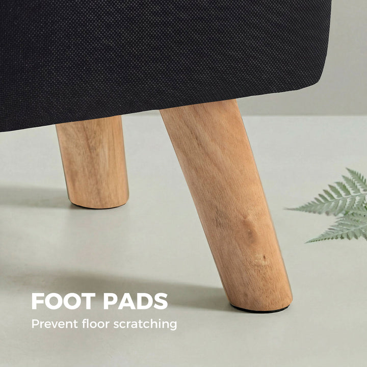 Linen-Look Square Padded Footstool - Black
