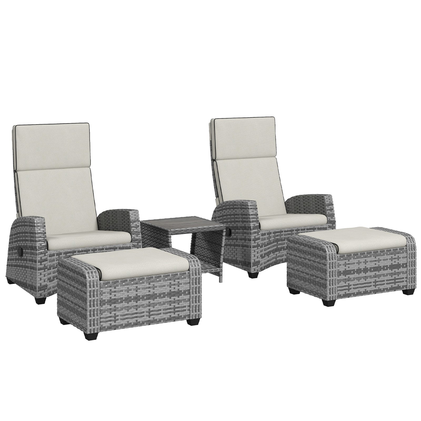 5-Piece Rattan Garden Furniture Set with Cushions - Grey