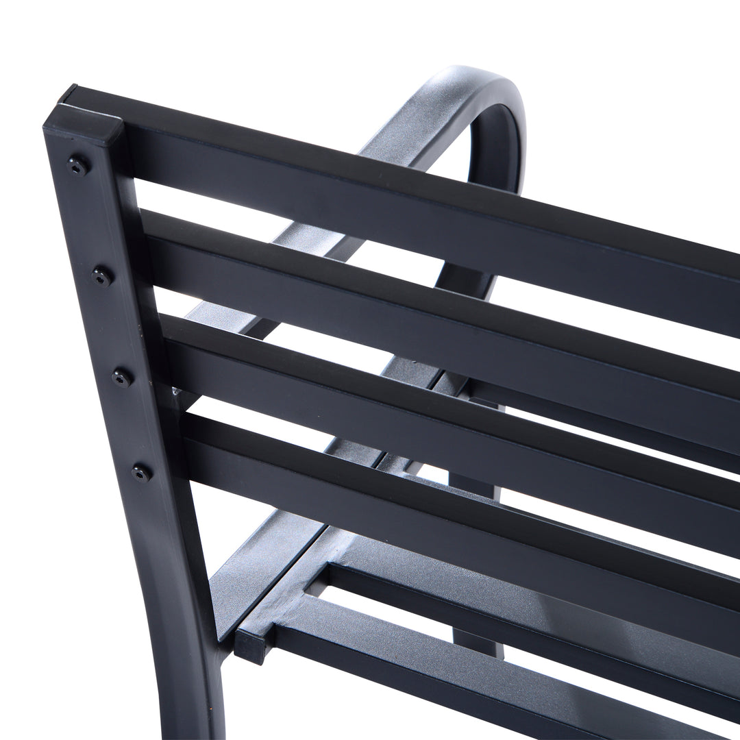 Stylish 2 Seater Metal Garden Porch Chair Bench Stable Patio Outdoor Park Metal Bench - Black