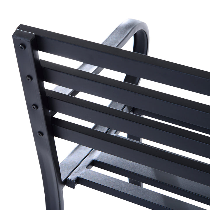 Stylish 2 Seater Metal Garden Porch Chair Bench Stable Patio Outdoor Park Metal Bench - Black