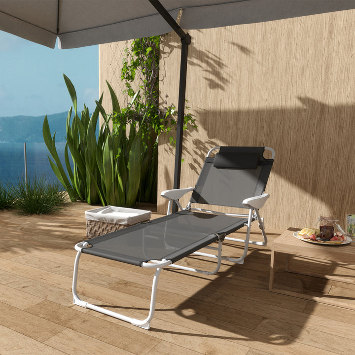 Foldable Lounge Chair with 4-Level Adjustable Backrest & Headrest - Charcoal Grey
