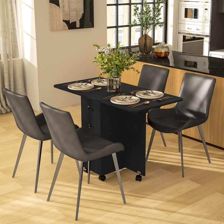 Multi-Storage Six-Person Drop Leaf Dining Table - Distressed