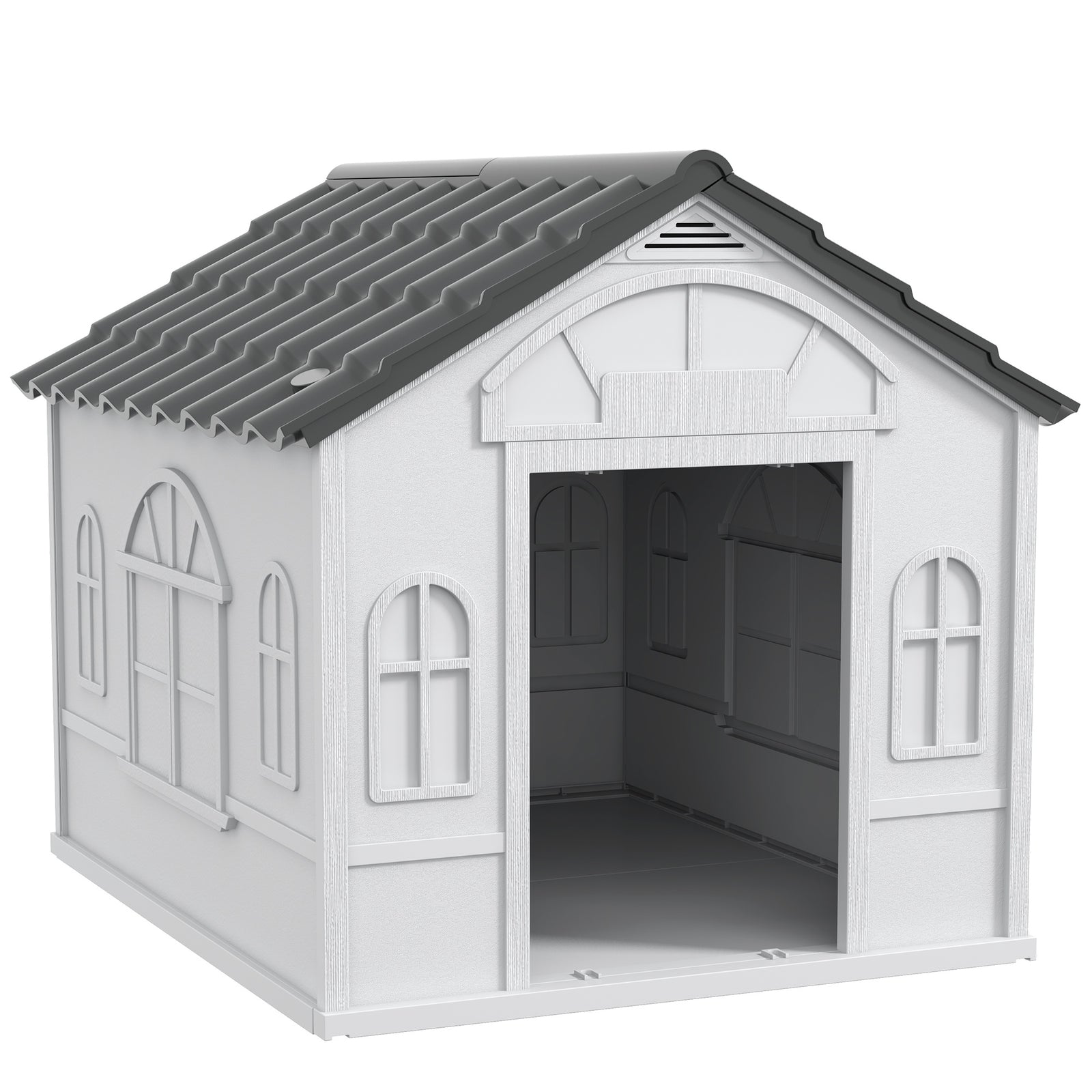Plastic Weather-Resistant Dog House, for Indoors and Outdoors, Large Dogs - Grey