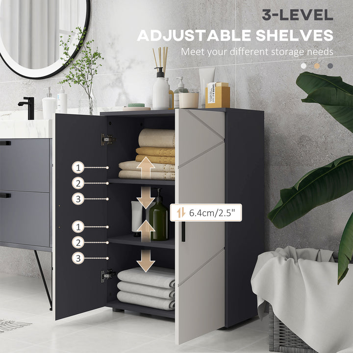 Small Bathroom Cabinet, Bathroom Storage Cabinet with 2-Doors Cupboard, 2 Adjustable Shelves and Soft Close Mechanism, Grey