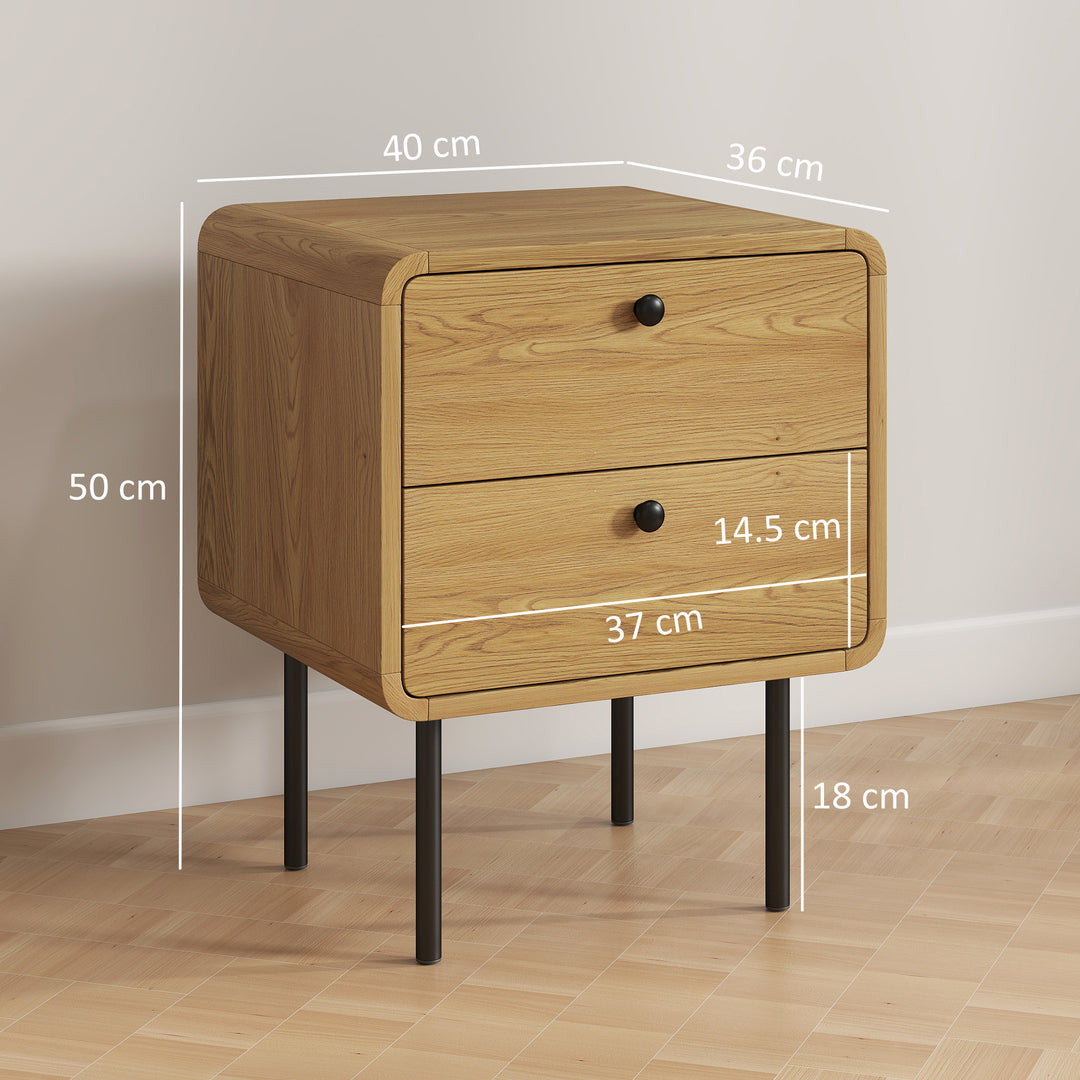 MCL Bedside Table with 2 Drawers and Steel Legs - Oak