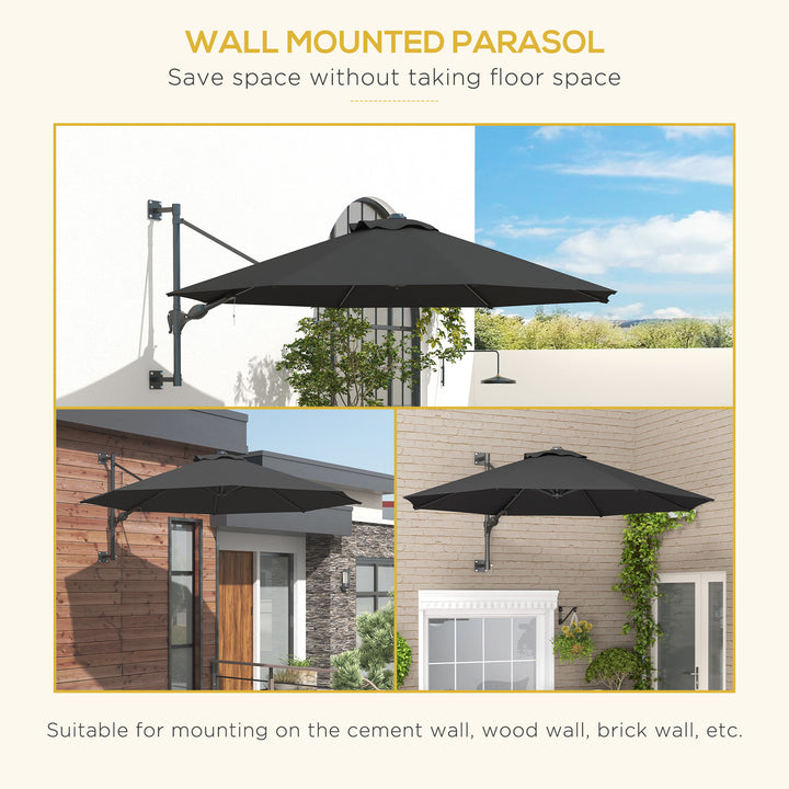 3m Wall-Mounted Parasol Shade, with Handle - Grey