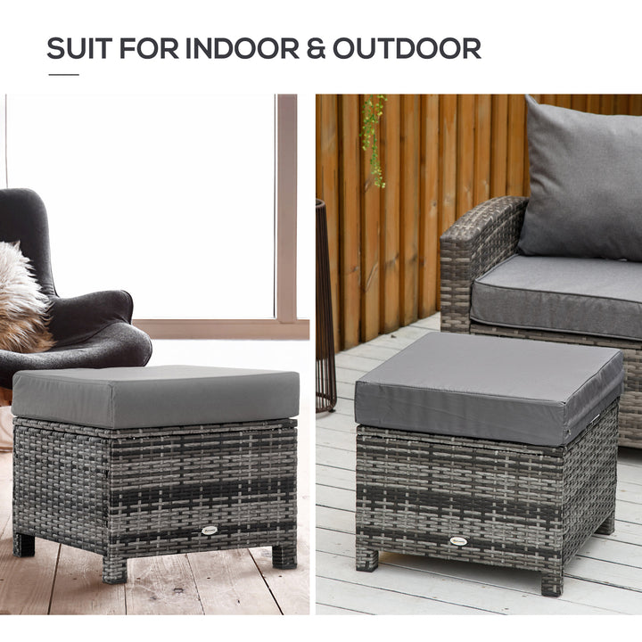 Rattan Footstool Wicker Ottoman with Padded Seat Cushion Outdoor Patio Furniture for Garden Poolside Living Room, 50 x 50 x 35 cm, Grey
