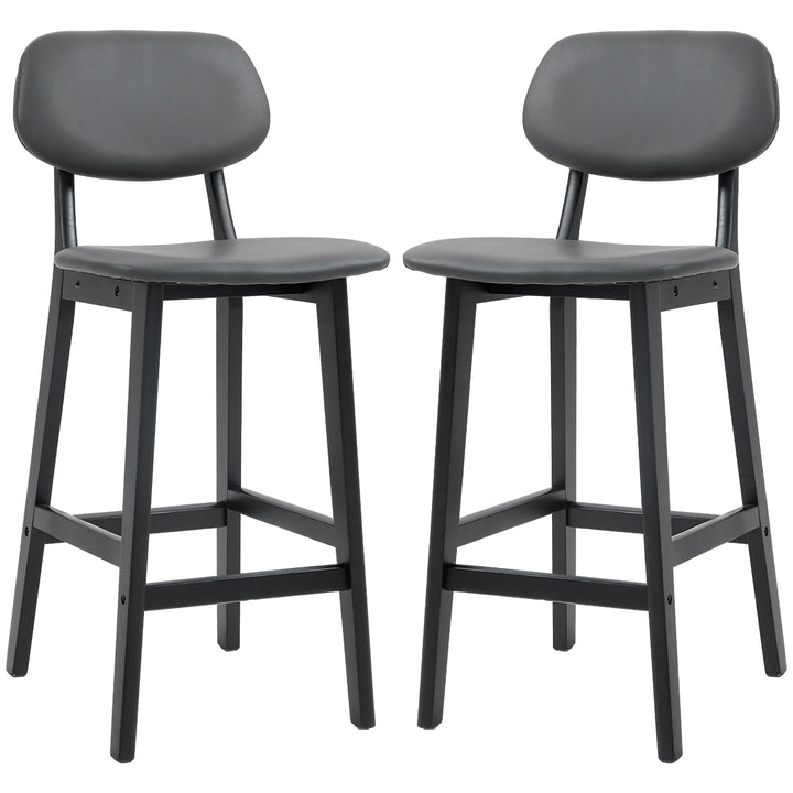 HOMCOM Bar Stools Set of 2, Modern Breakfast Bar Chairs, Faux Leather Upholstered Counter Bar Stools with Backs and Wood Legs, Dark Grey | Aosom UK