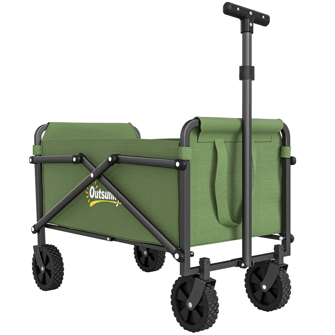 41L Festival Trolley on Wheels, Small Garden Folding Trolley Cart, 60kg Heavy Duty Collapsible Folding Wagon with Adjustable Handle and Carrying Bag for Beach, Camping, Festival, Green