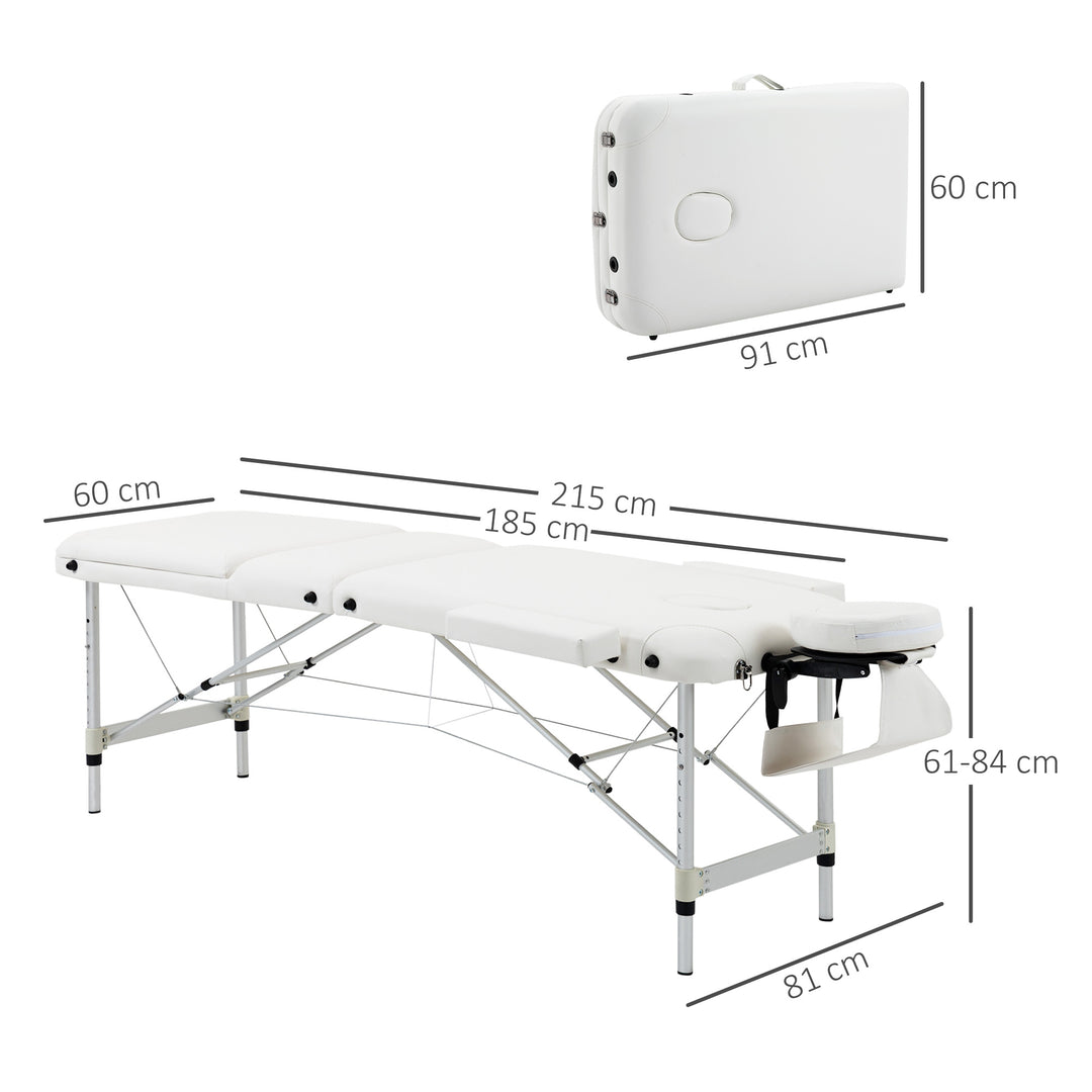 Foldable Massage Bed Portable Table, 3-Section Aluminium Foldable Beauty Couch, Professional Salon Spa Table with Headrest Support and Carry Bag, 81 cm Width, White