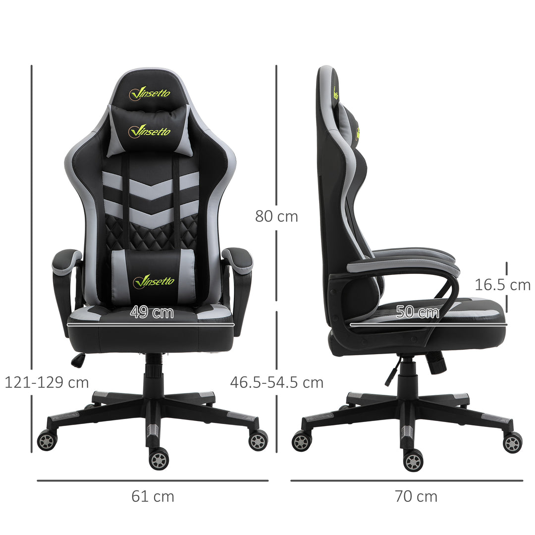 Gaming Chair, Computer Desk Chair with Lumbar Support, Faux Leather Racing Chair with Headrest and Swivel Wheels for Home Office, Black Grey