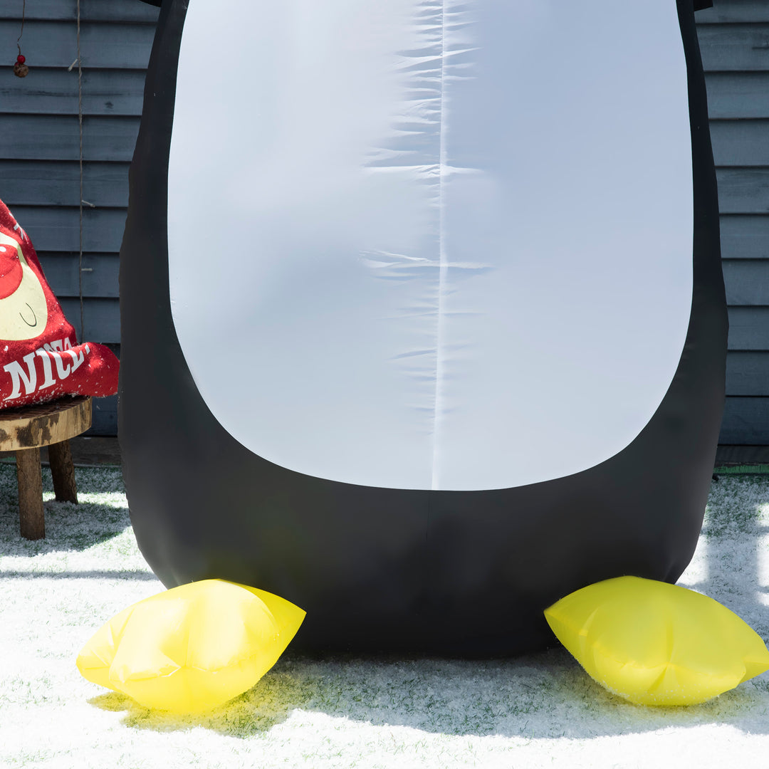 8ft Inflatable Penguin & Christmas Banner Decoration w/ Inner LED Lights Indoor Outdoor Weather-Resistant Shell Fun Cute