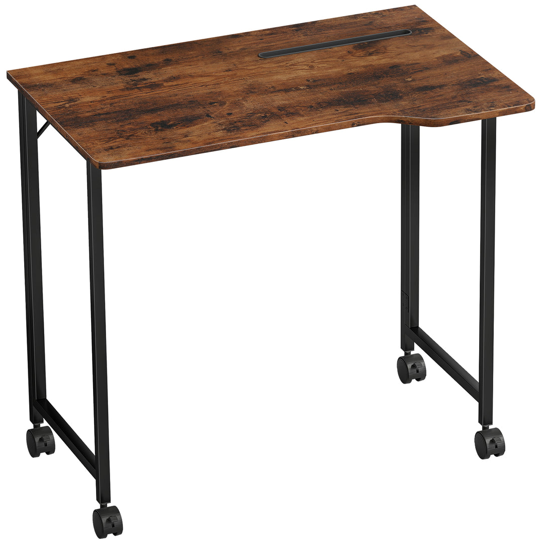 Folding Small Desk on Wheels - Black Wood Effect