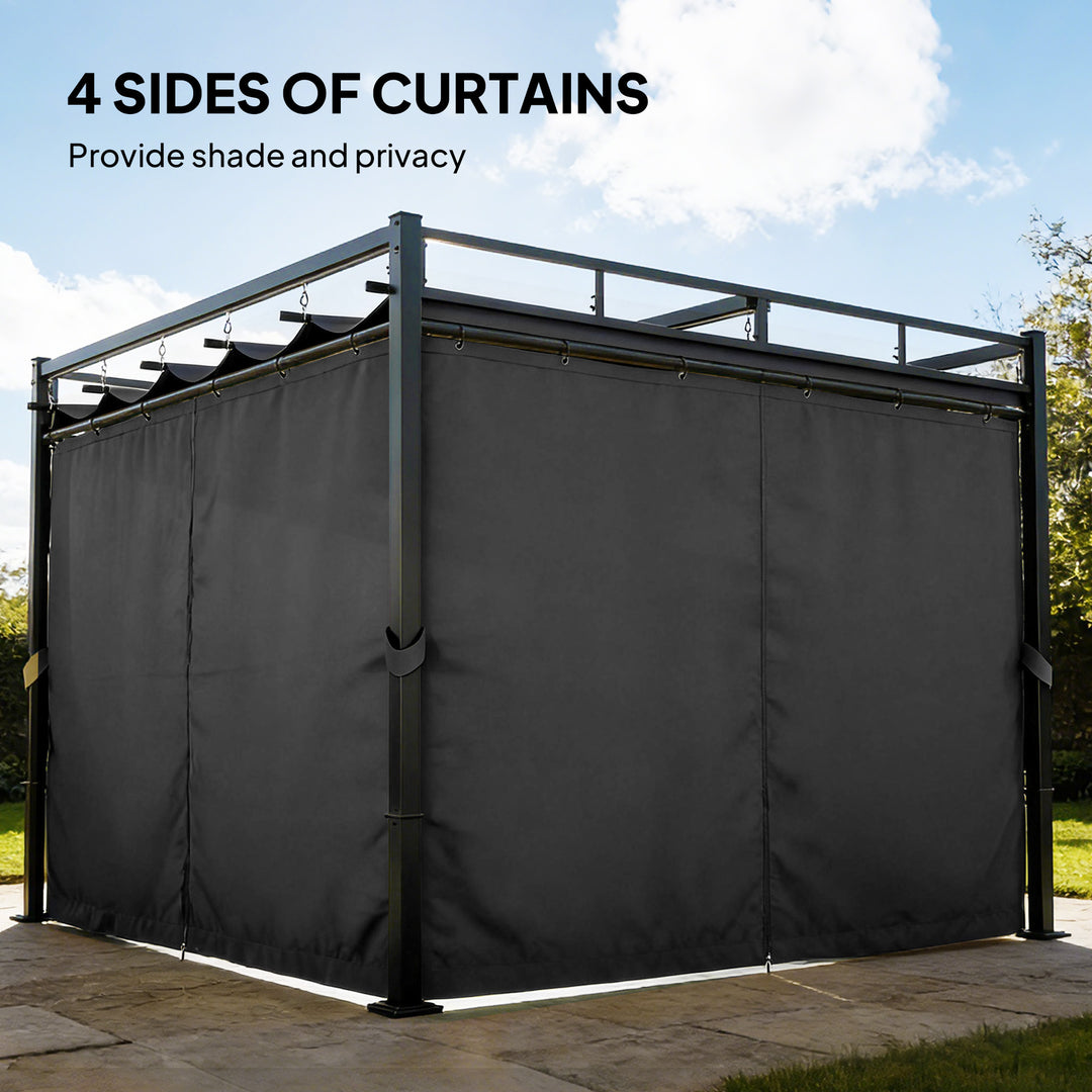3 x 3 m Pergola with Retractable Roof Canopy and Curtains, UPF30+ Metal Frame Garden Pergola Gazebo Sun Shade