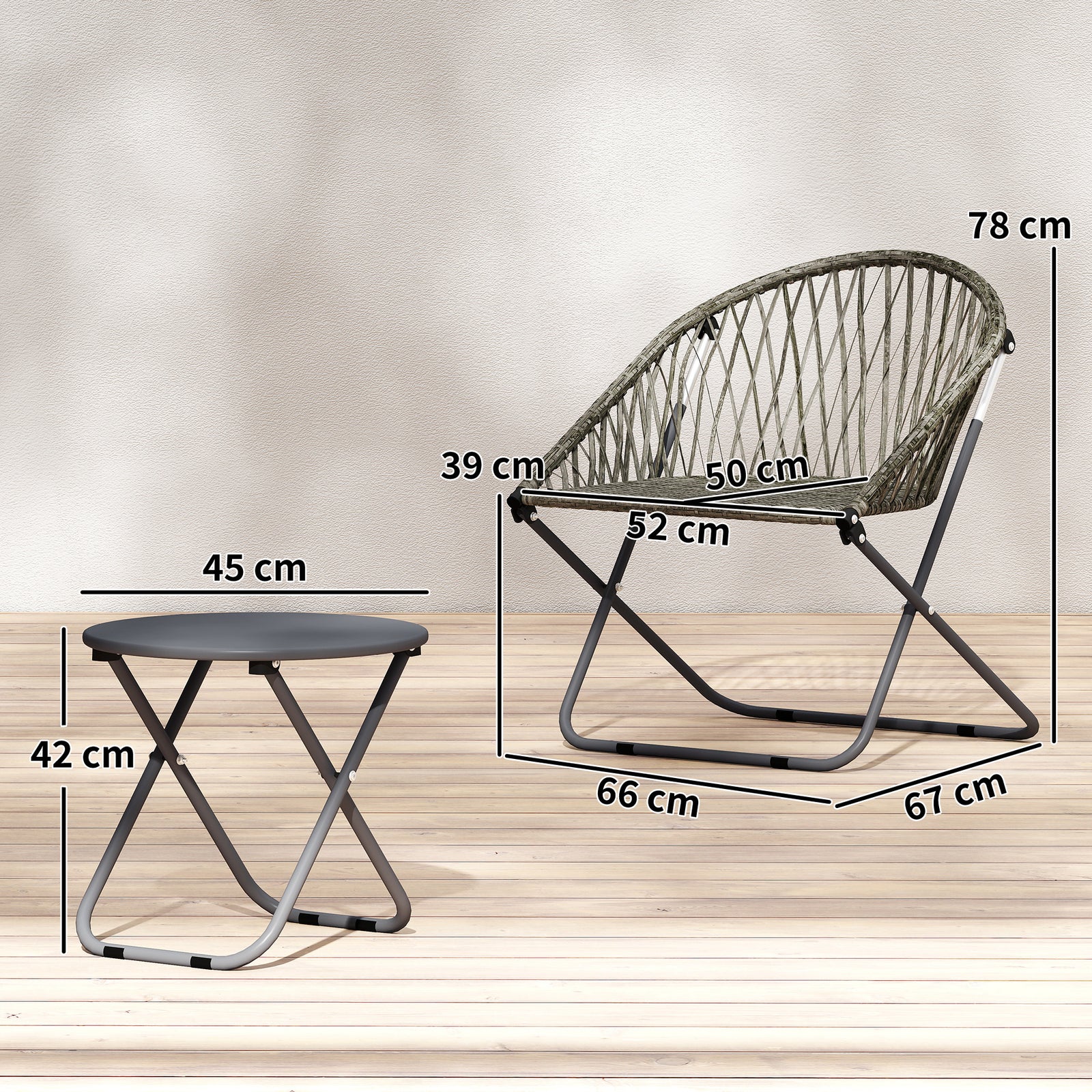 Patio Bistro Set, Folding Patio Furniture Set with 2 Chairs and Table,