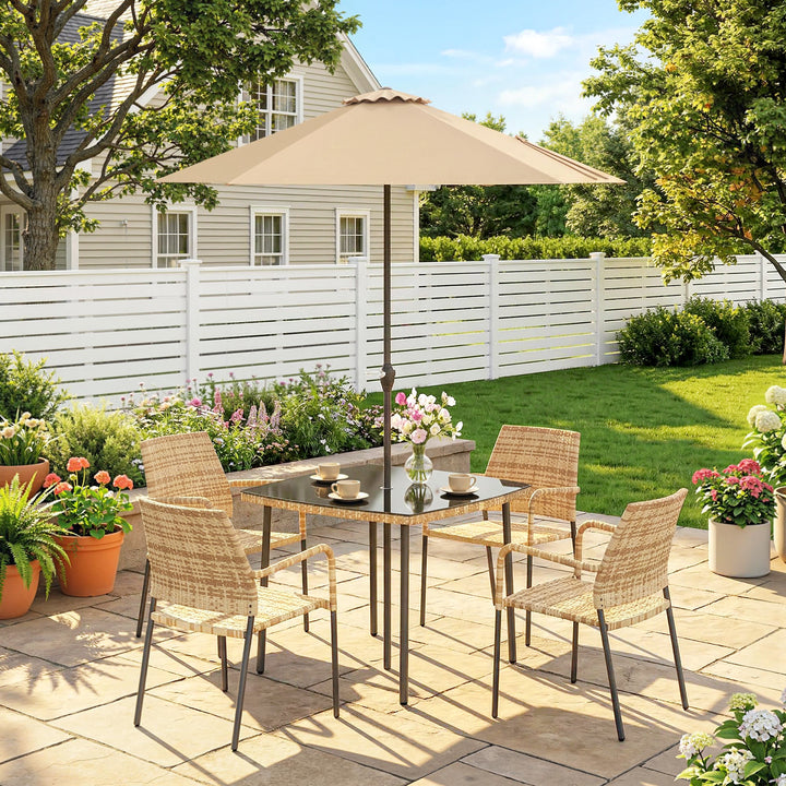 4 Seater Rattan Dining Set with Parasol, 6 Piece Garden Table and Stac