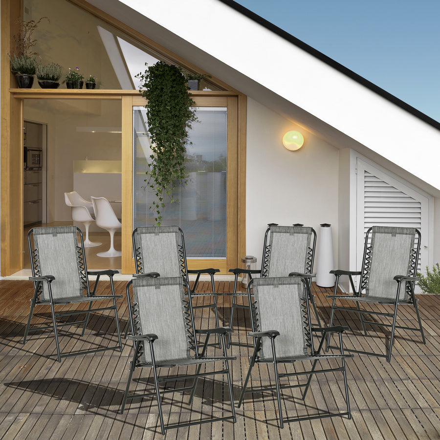 Set of 6 Patio Folding Chair Set, Garden Portable Outdoor Chairs with Armrest and Breathable Mesh Fabric Seat and Backrest, for Camping, Beach, Deck, Lawn, Grey