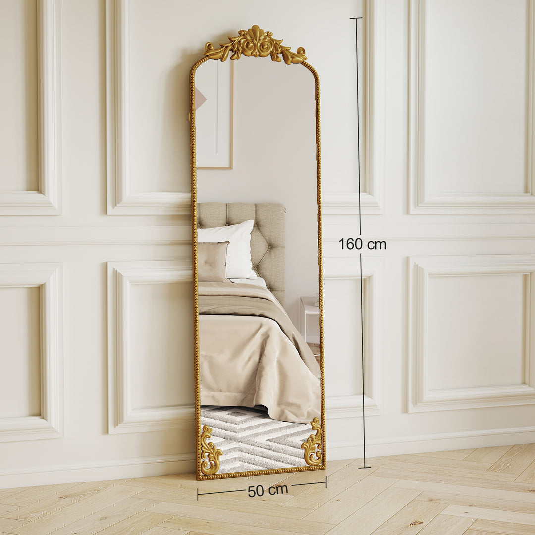 Full Length Mirror, 50 x 160 cm Floor Mirror with Baroque Metal Frame 