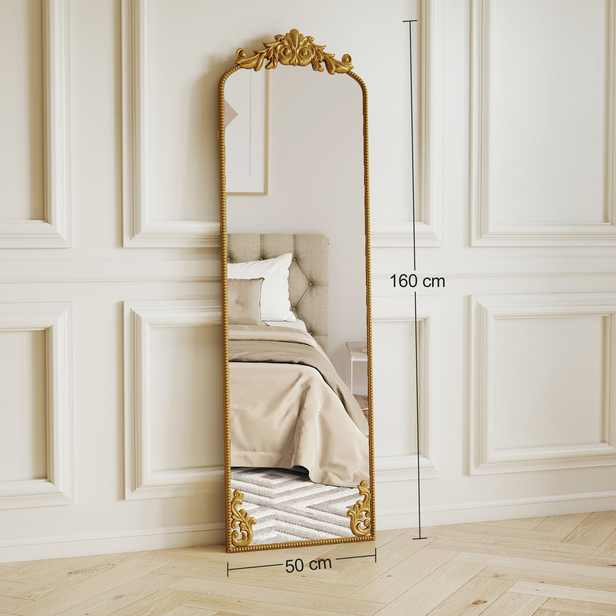 Full Length Mirror, 50 x 160 cm Floor Mirror with Baroque Metal Frame 