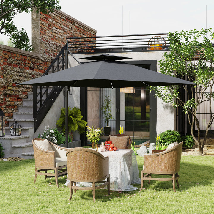 2.5m Cantilever Parasol with Solar Powered LED Lights, 360° Rotation, Tilt Adjustment, Crank Handle, Dark Grey