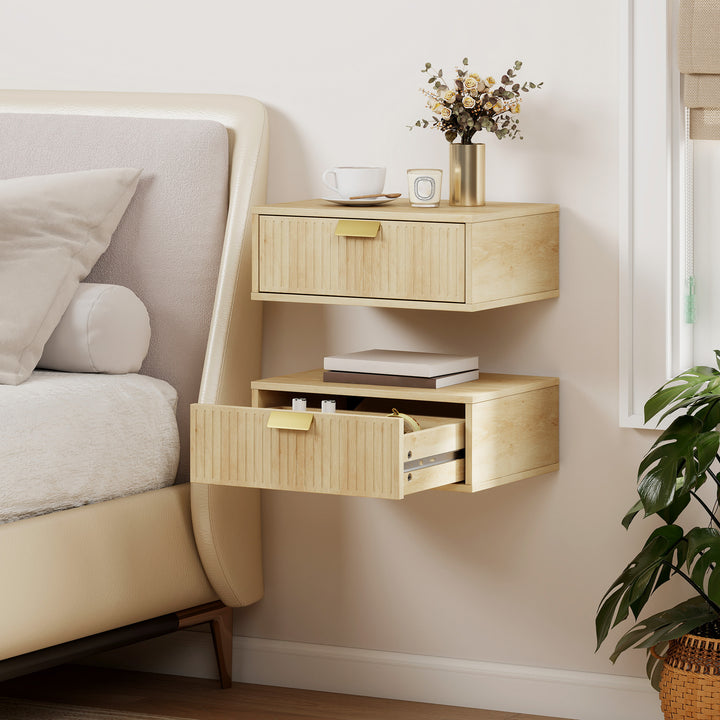 Modern Floating Nightstands Set of 2, Wall Mounted Bedside Tables with