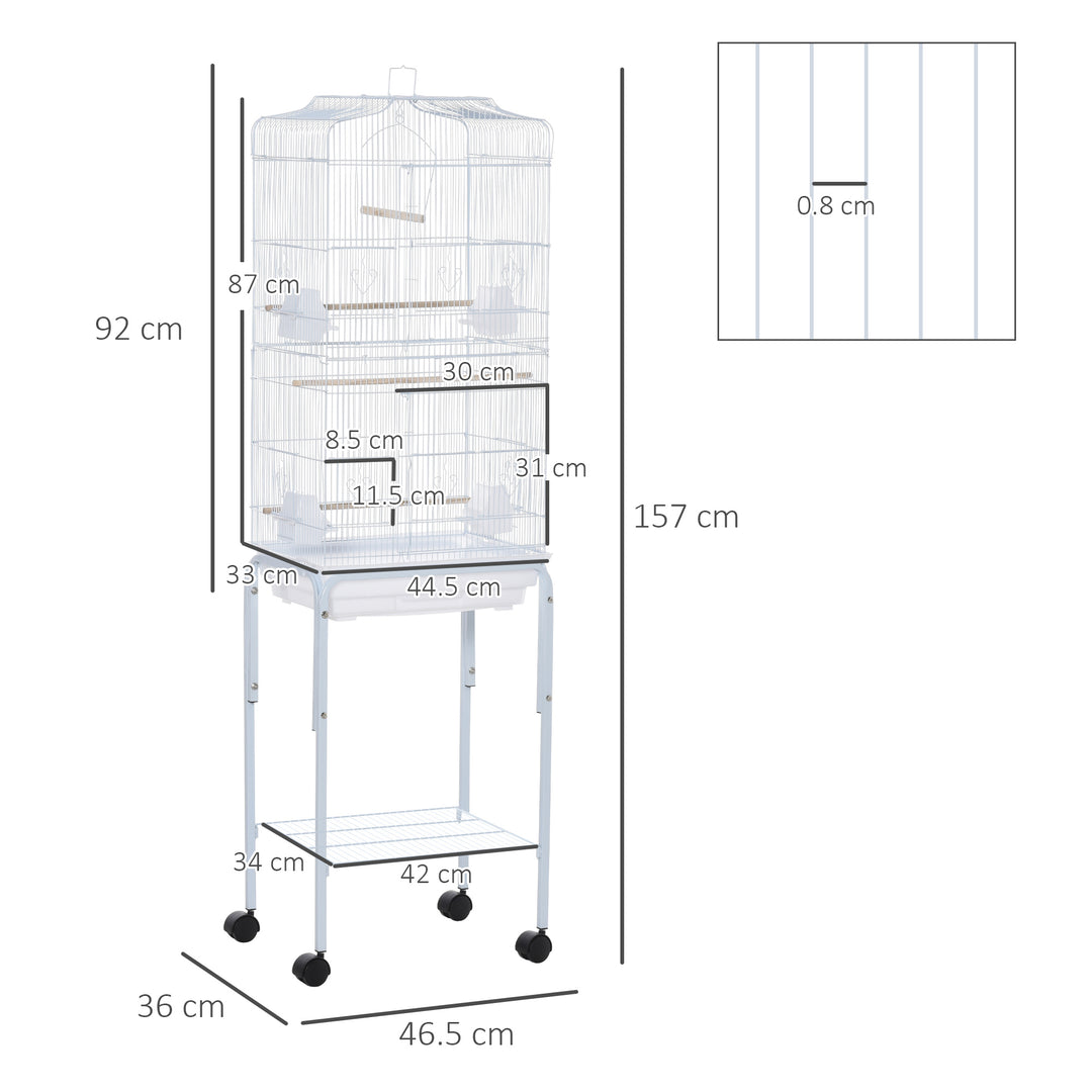 MCL Bird Cage Budgie Cages for Finch Canary Parakeet with Stand Wheels Slide-out Tray Accessories Storage Shelf, White 46.5 x 36 x 157 cm